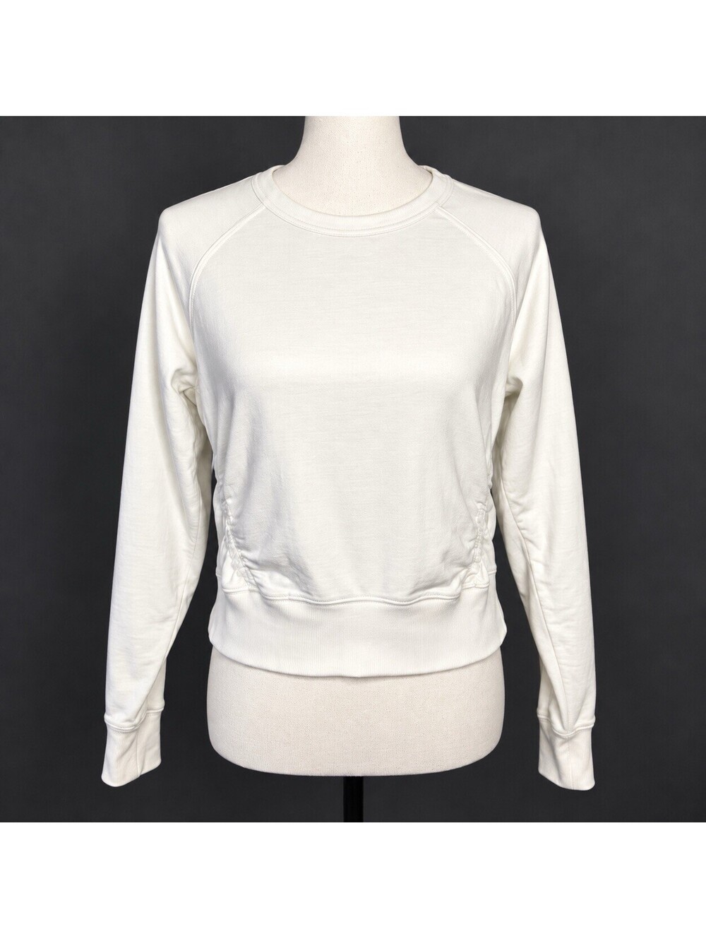 Athleta Top Womens XS White Crop Long Sleeve Ruched Gathered Crewneck Athleisure